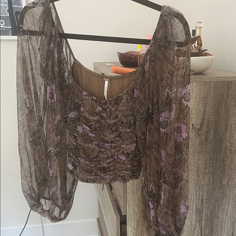 Free People Brown and Purple Floral Blouse